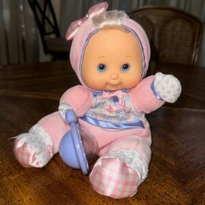 Fisher Price 2002 soft body baby doll soft vinyl face 11” w/ rattle blonde hair